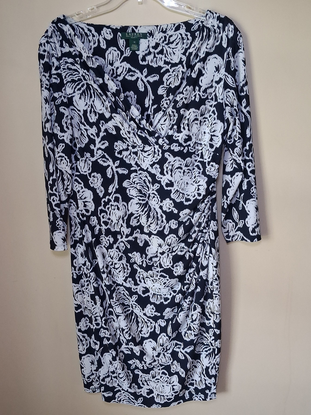Lauren Ralph Lauren Ruched Navy Floral Jersey Dress; Size 12